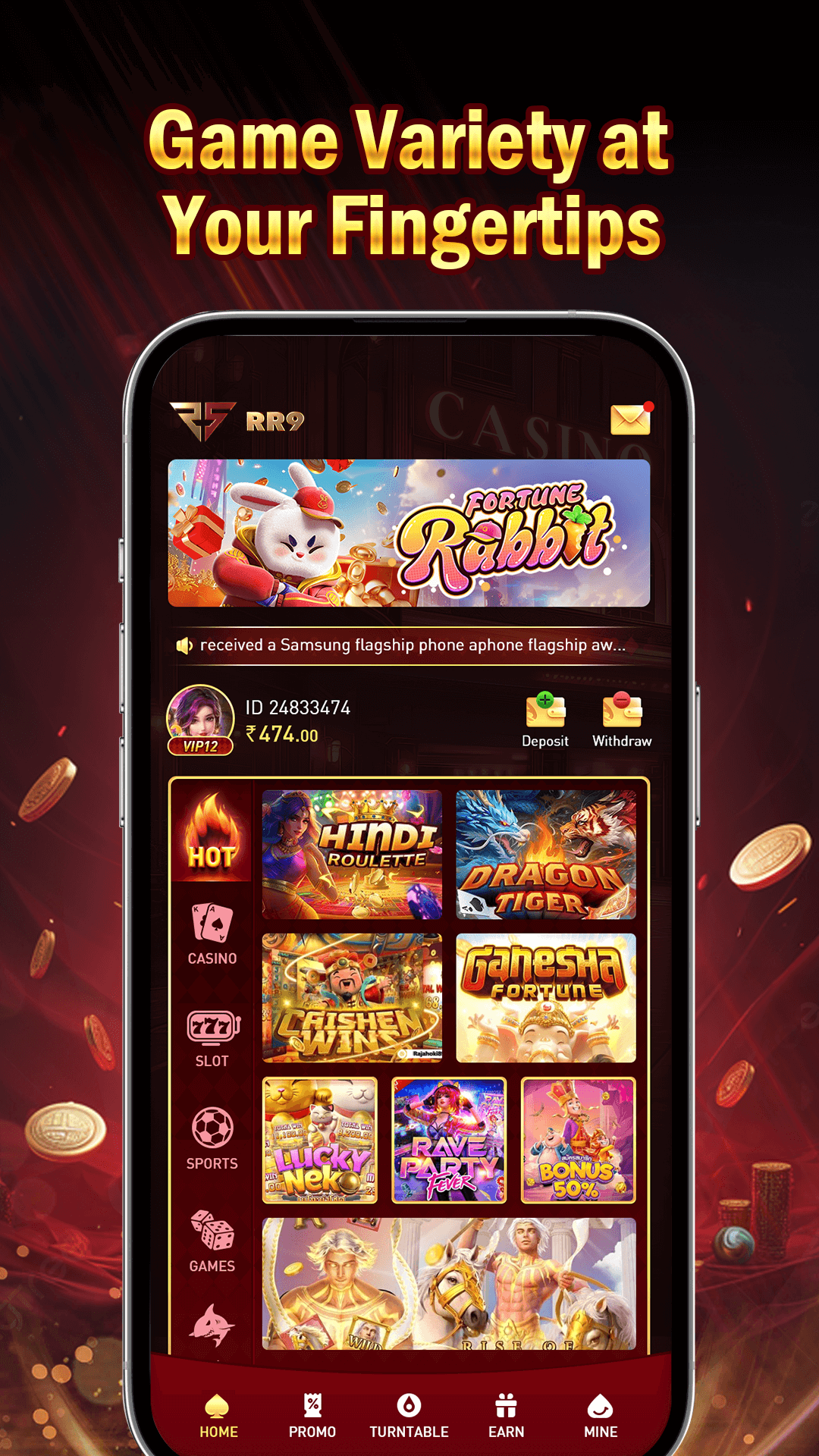 RR9 APK v1.0.4 Download Latest Version for Android RR9 Gaming Interface and Main Card Lobby